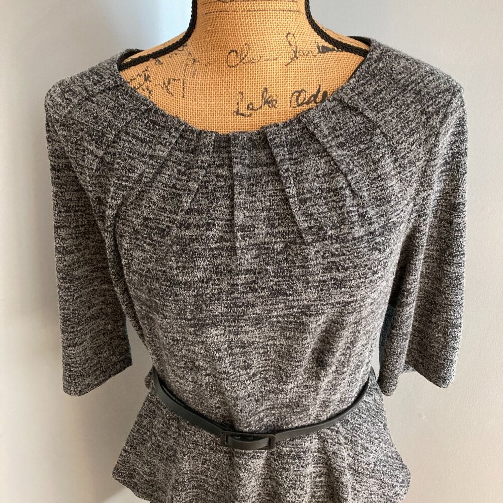 Connected Apparel Dress Women Size 14 W Black Gray Knit Peplum - Picture 2 of 8